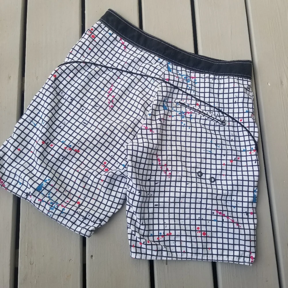 S mens splatter swimsuit w zipper pocket